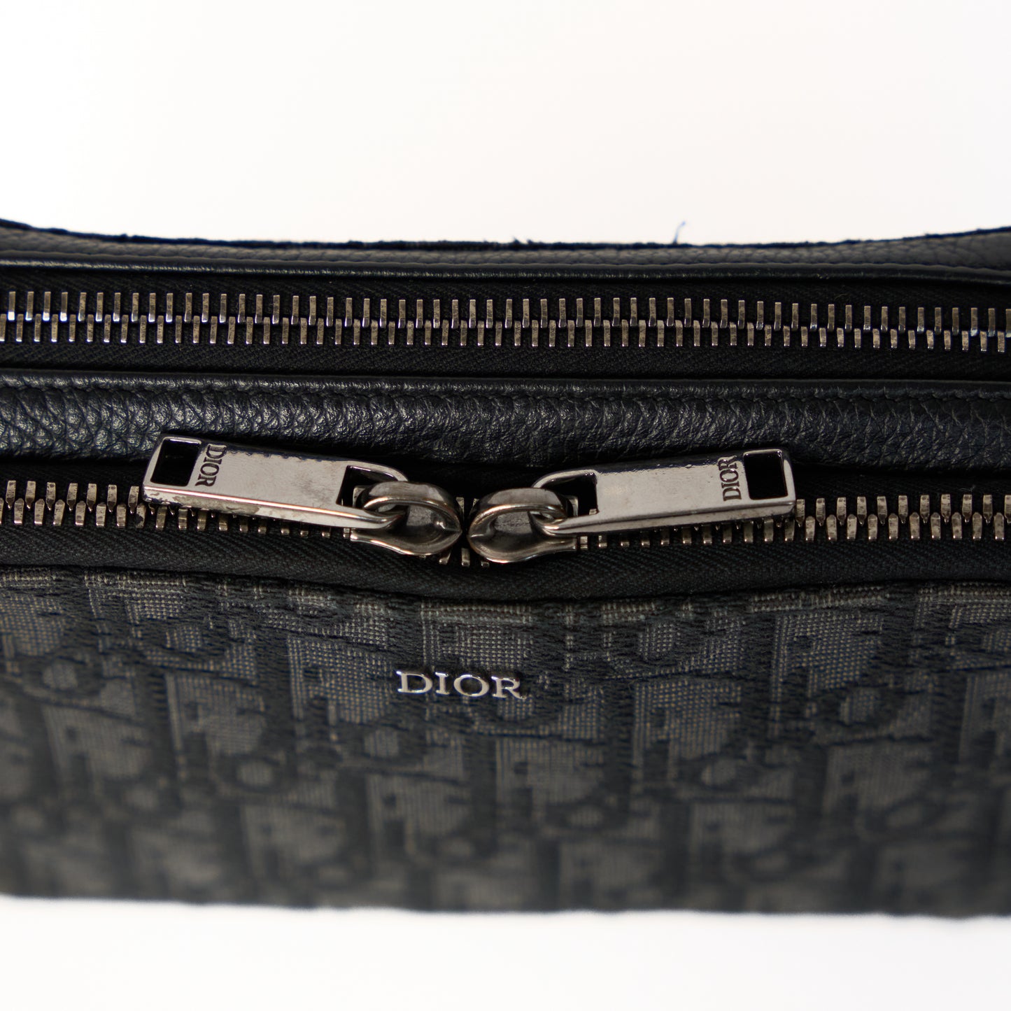 Christian Dior Black Oblique Jacquard Zipped Pouch with Strap