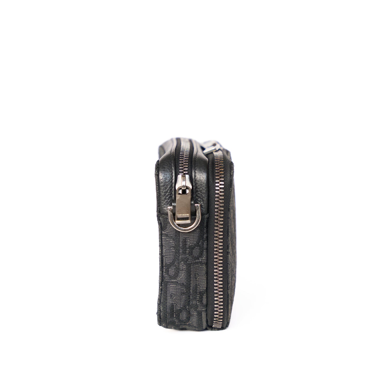 Christian Dior Black Oblique Jacquard Zipped Pouch with Strap