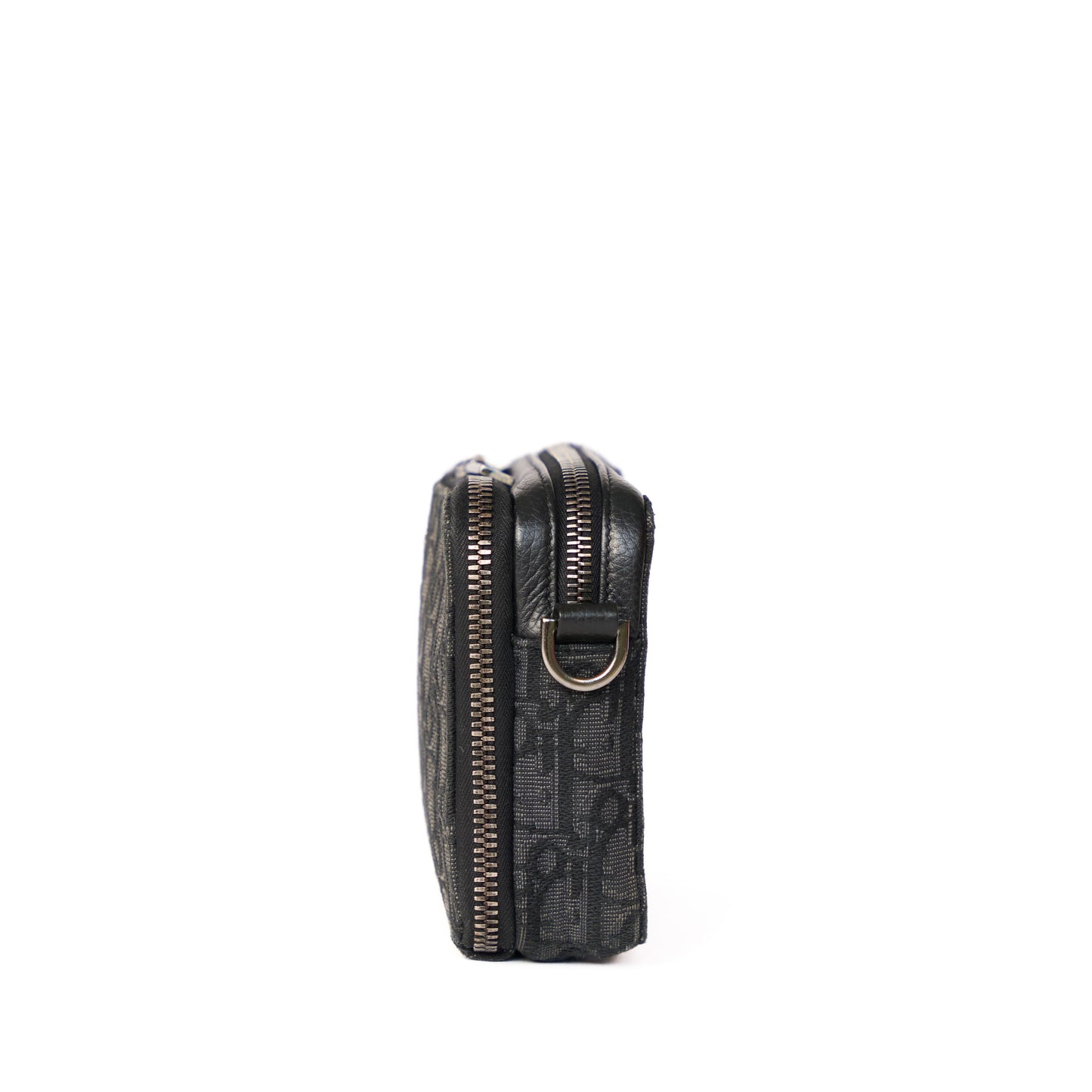 Christian Dior Black Oblique Jacquard Zipped Pouch with Strap
