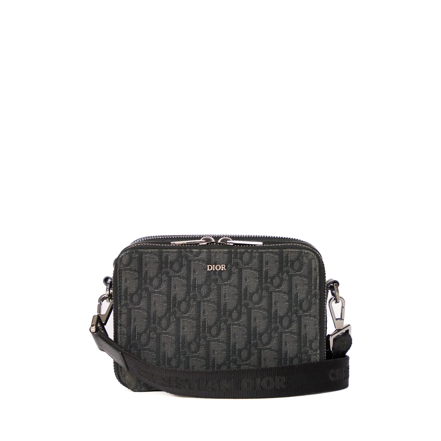 Christian Dior Black Oblique Jacquard Zipped Pouch with Strap