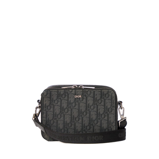 Christian Dior Black Oblique Jacquard Zipped Pouch with Strap