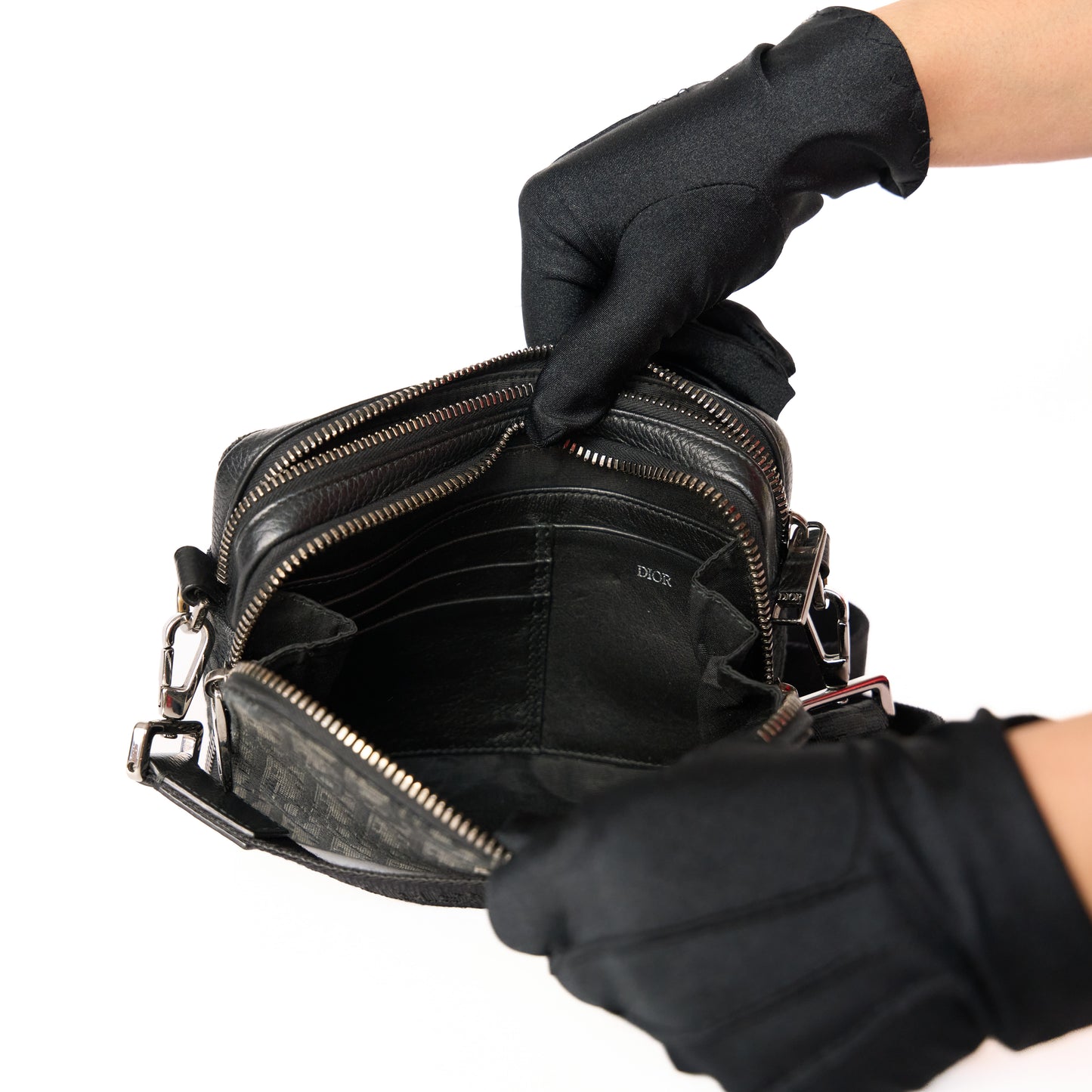 Christian Dior Black Oblique Jacquard Zipped Pouch with Strap