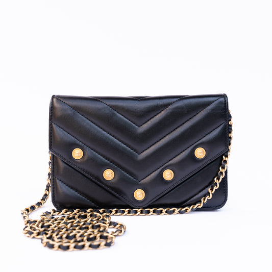 Chanel WOC Wallet on Chain Chevron in Black Lambskin with Gold Hardware