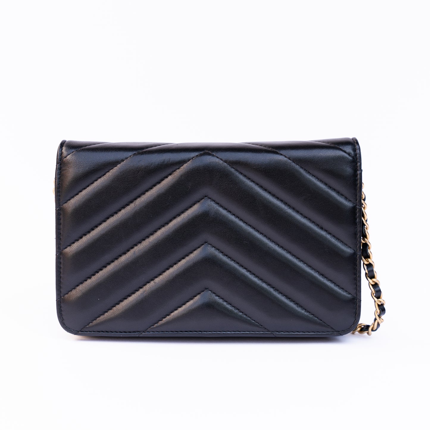 Chanel WOC Wallet on Chain Chevron in Black Lambskin with Gold Hardware