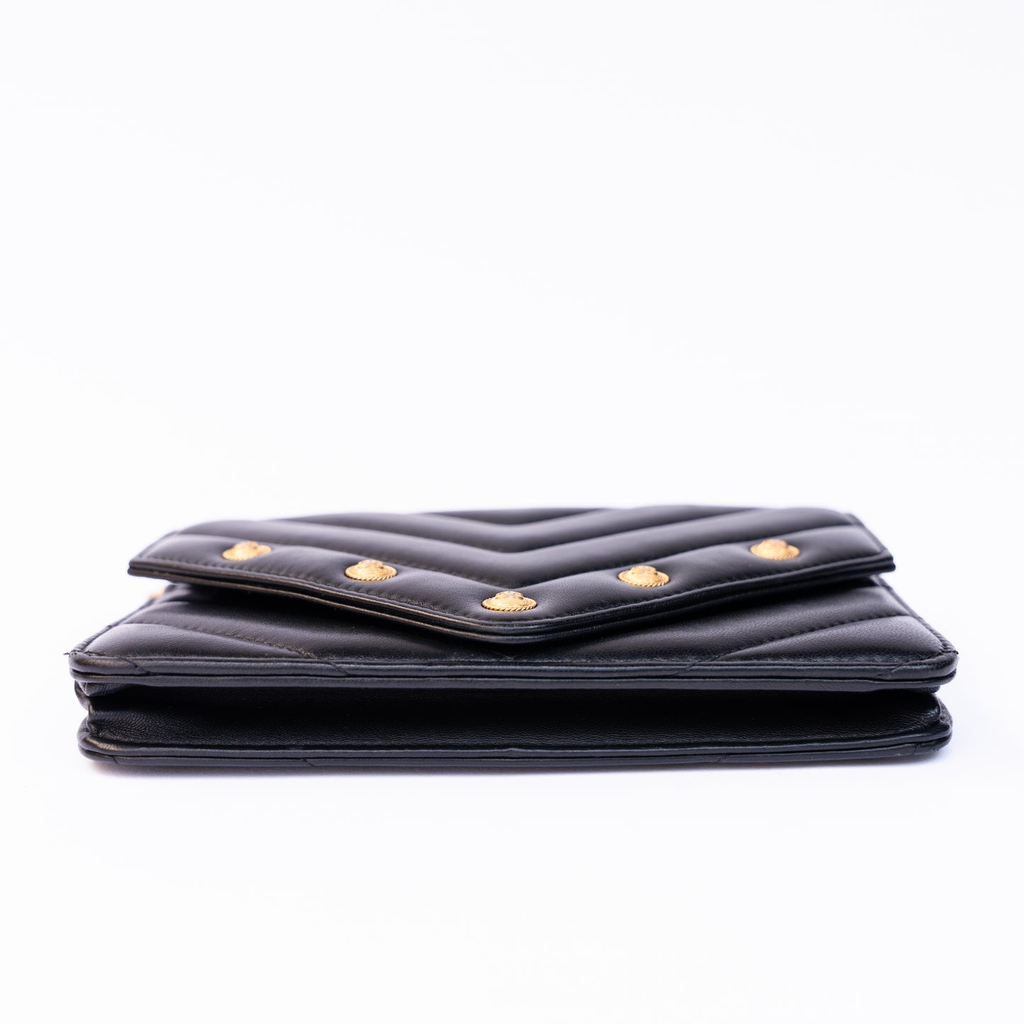 Chanel WOC Wallet on Chain Chevron in Black Lambskin with Gold Hardware