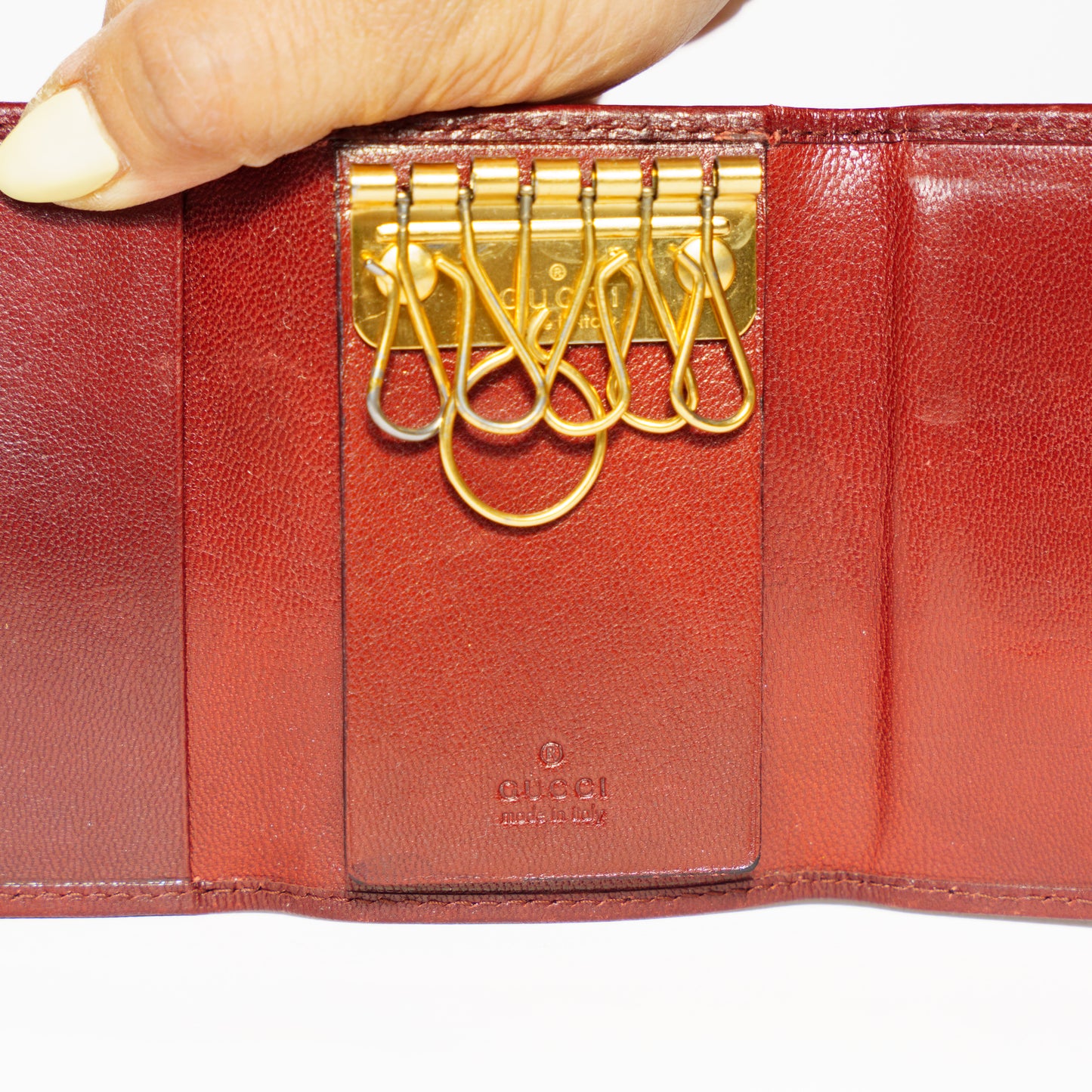Gucci 6 Key Holder in Dark Burgundy Leather