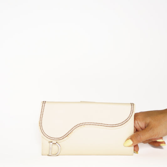 Christian Dior Saddle Wallet in Cream Leather
