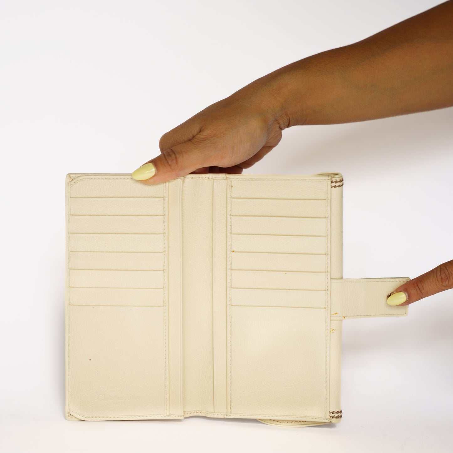 Christian Dior Saddle Wallet in Cream Leather