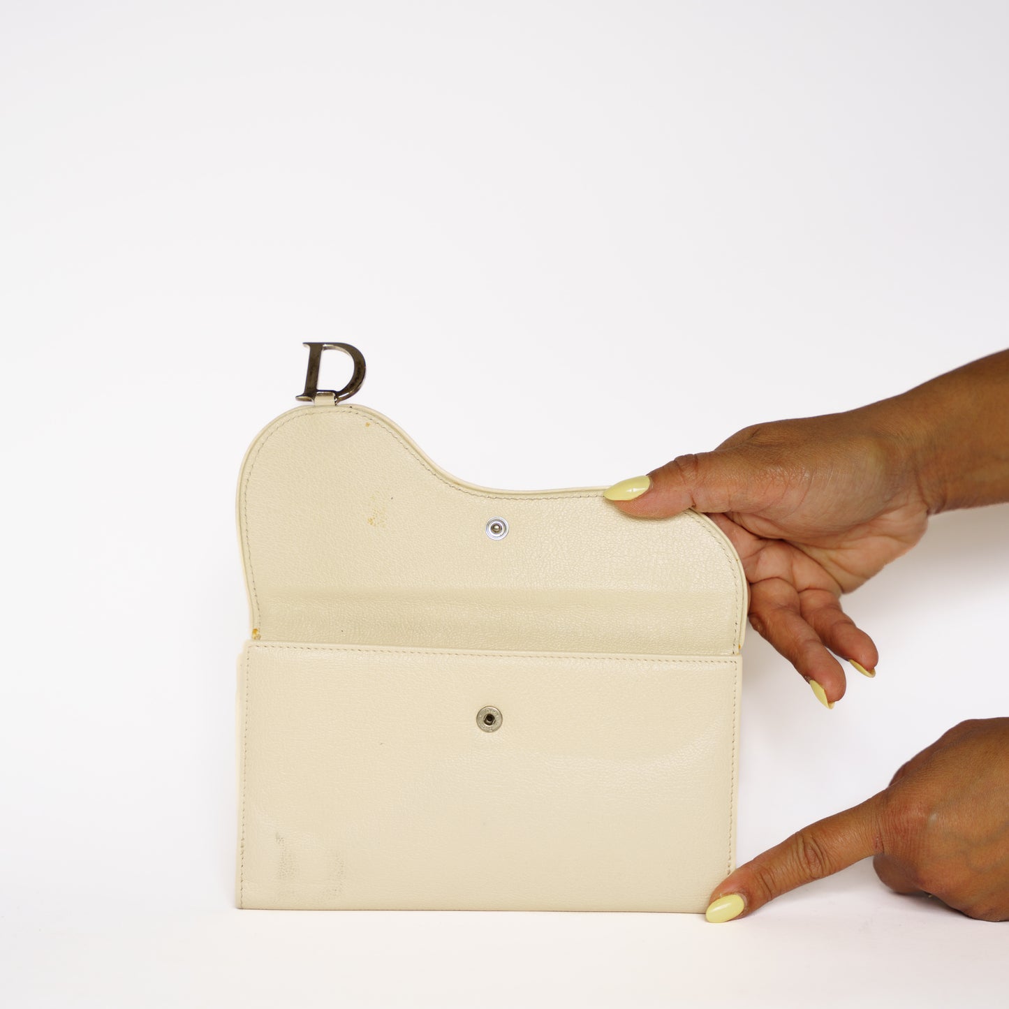 Christian Dior Saddle Wallet in Cream Leather