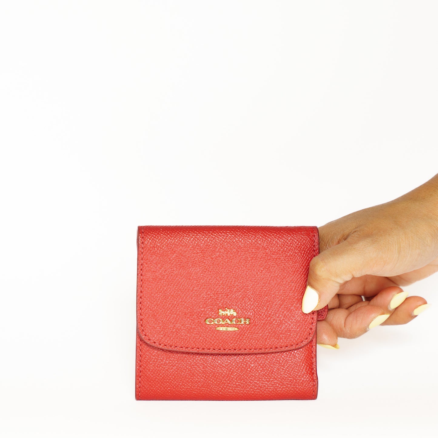 Coach Trifold Wallet in Red Saffiano Leather with Gold Hardware 110925B305