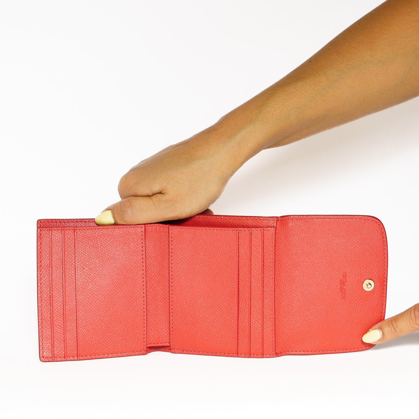 Coach Trifold Wallet in Red Saffiano Leather with Gold Hardware 110925B305