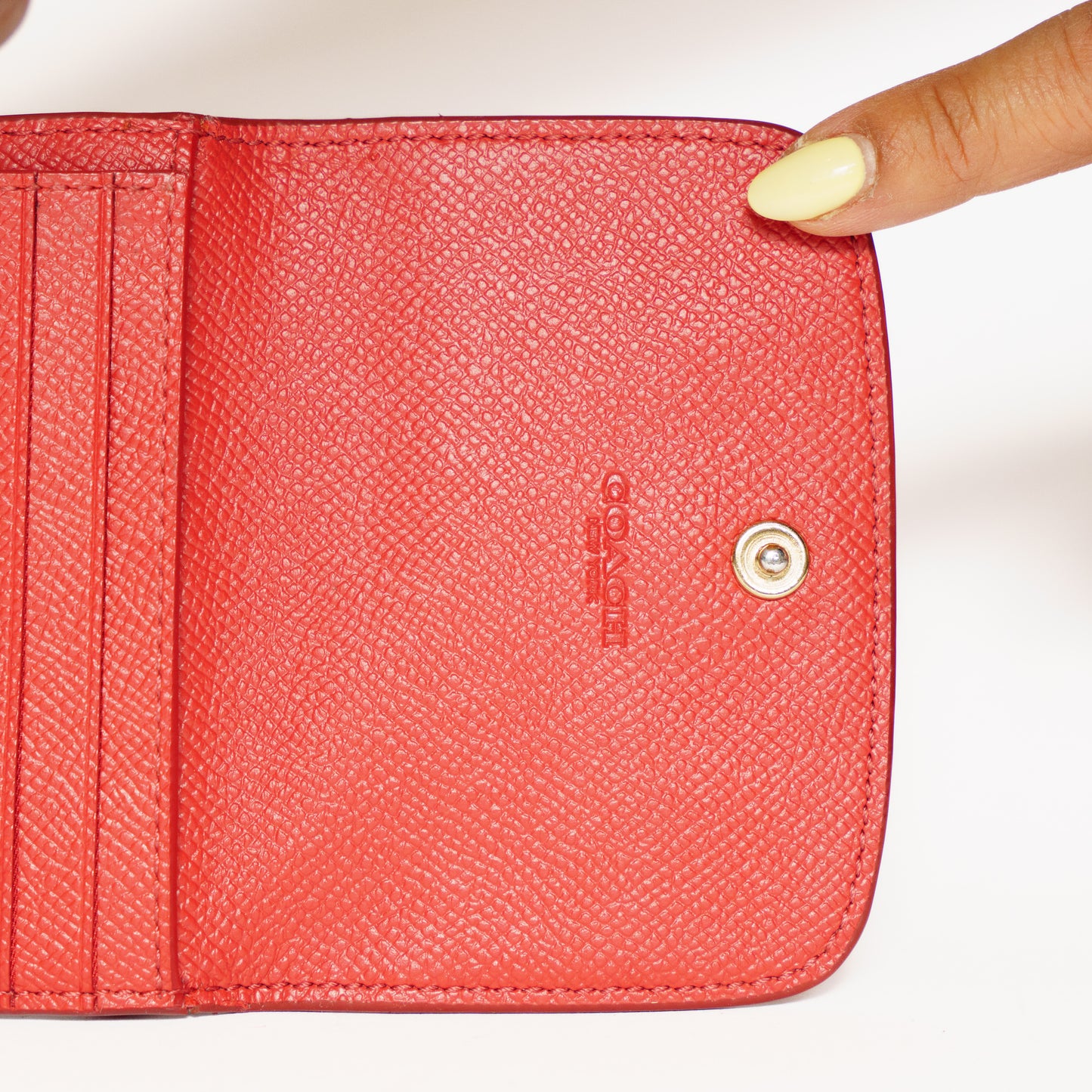 Coach Trifold Wallet in Red Saffiano Leather with Gold Hardware 110925B305