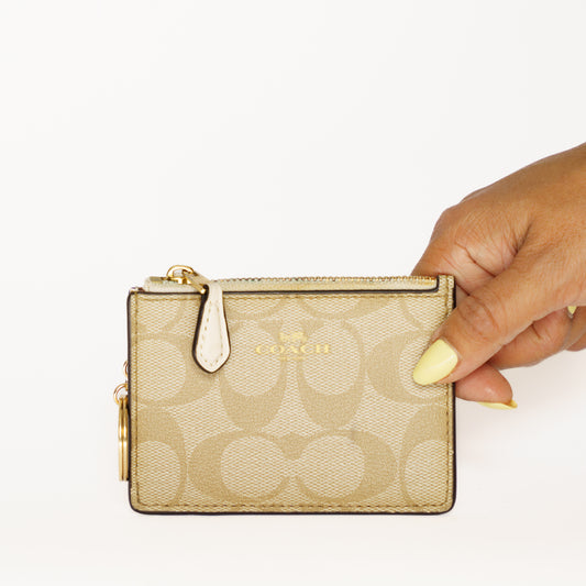 Coach Zippy Coin Purse ID Holder in Cream Leather Trim Canvas 110925B316