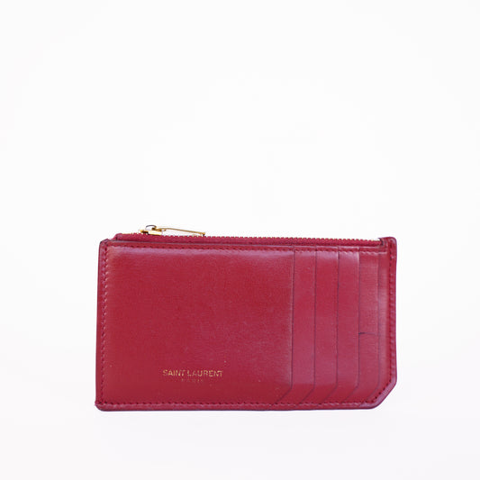 Saint Laurent YSL Burgundy Card Coin Wallet in Smooth Leather 021224B338