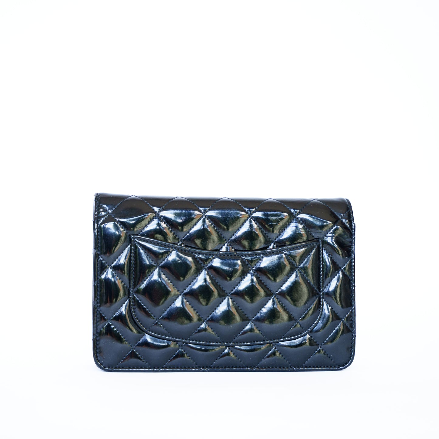 Chanel Wallet on Chain WOC in Black Patent Leather with Silver Hardware