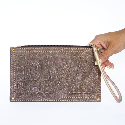 Loewe Anagram Logo Suede Wristlet Clutch