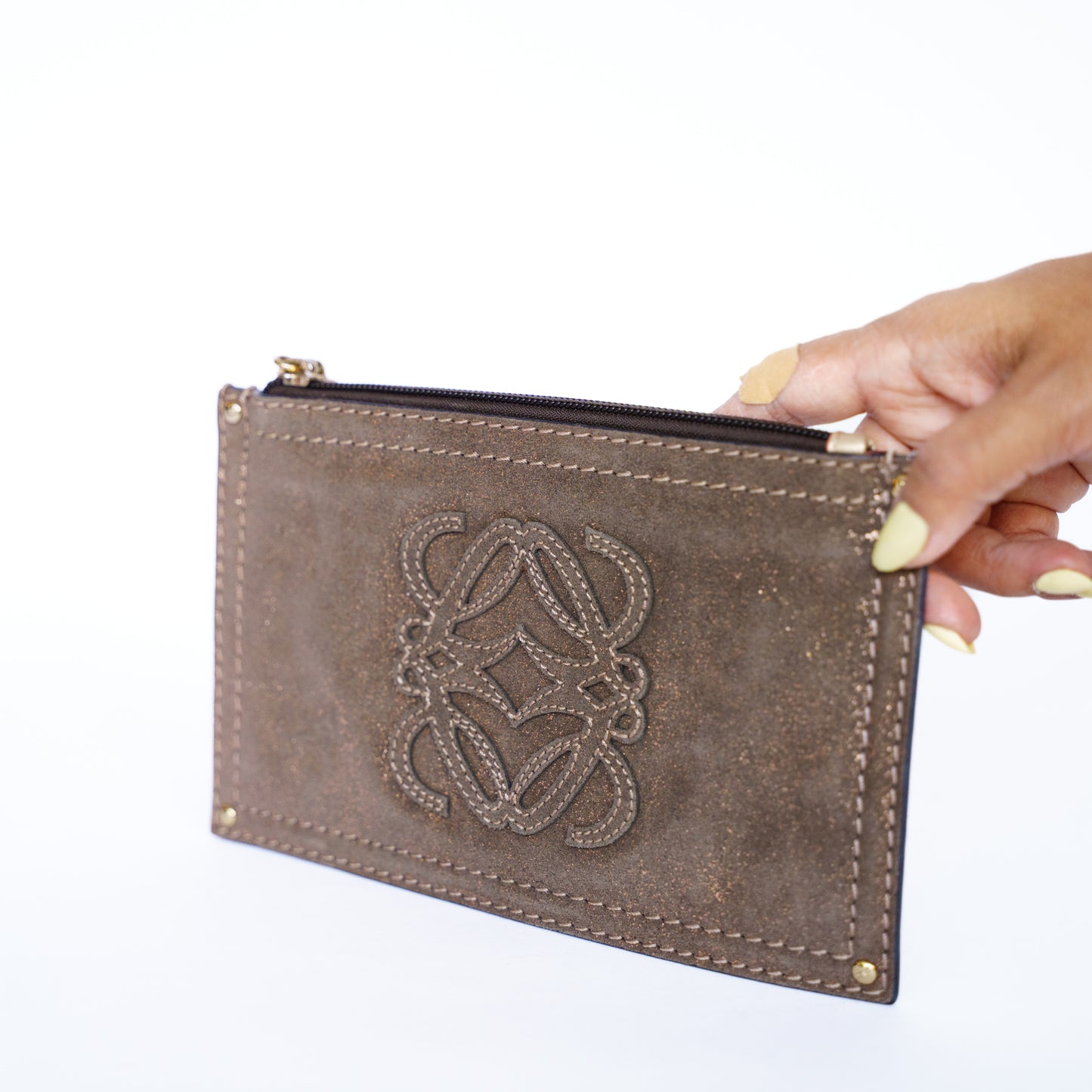 Loewe Anagram Logo Suede Wristlet Clutch