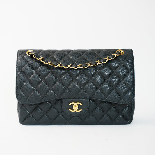 Chanel Classic Jumbo Flap in Black Caviar Leather in Gold Hardware 061026A07