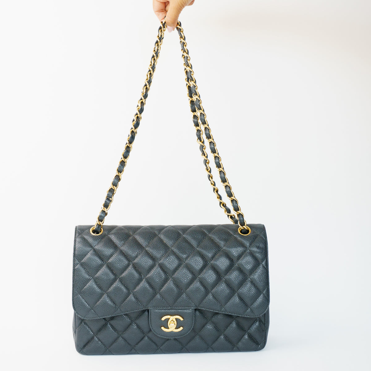 Chanel Classic Jumbo Flap in Black Caviar Leather in Gold Hardware 061026A07