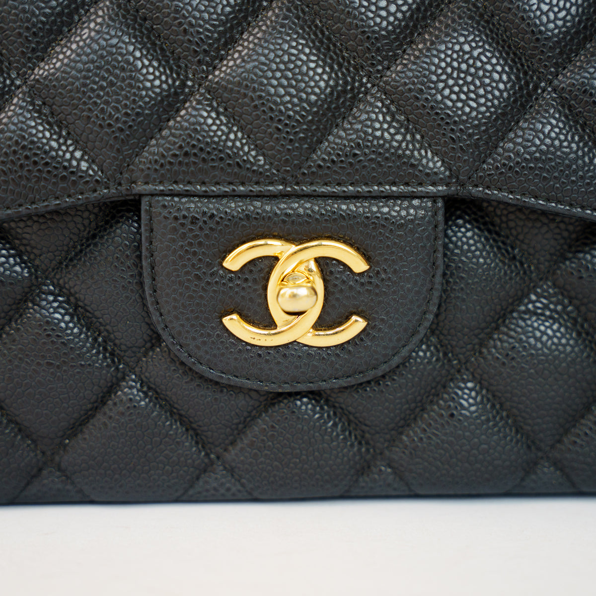 Chanel Classic Jumbo Flap in Black Caviar Leather in Gold Hardware 061026A07