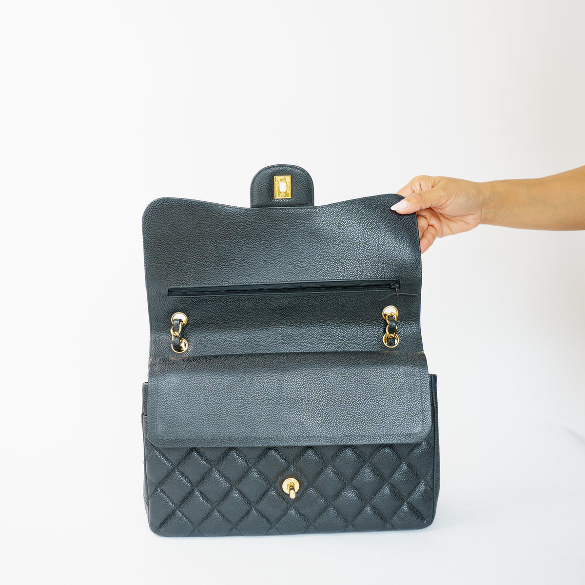 Chanel Classic Jumbo Flap in Black Caviar Leather in Gold Hardware 061026A07