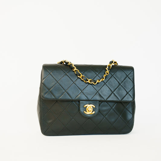 Chanel Vintage Mini Square Black Lambskin with 24K Gold Plated Hardware 090626T06