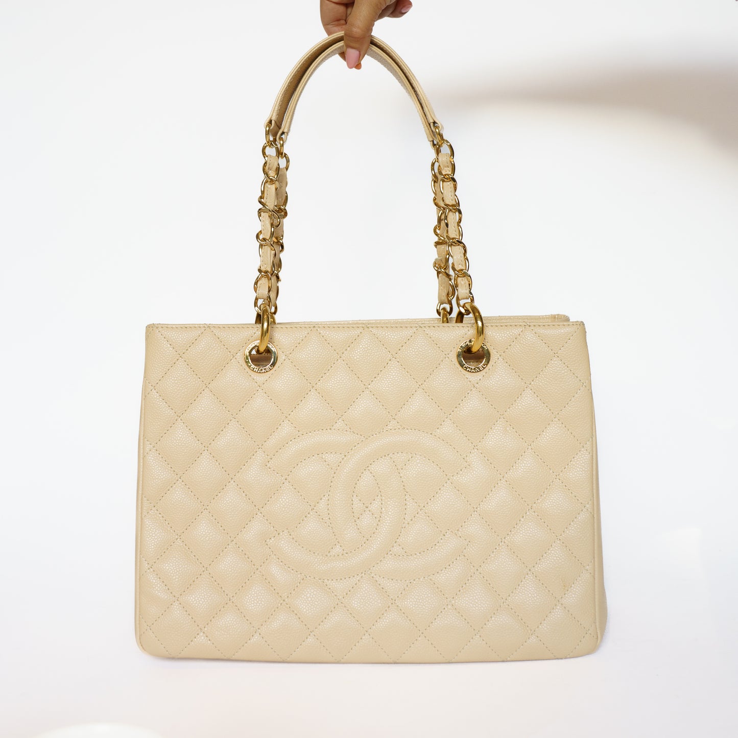 Chanel GST Grand Shopping Tote in Light Beige with Caviar Leather in Gold Hardware 111225B02