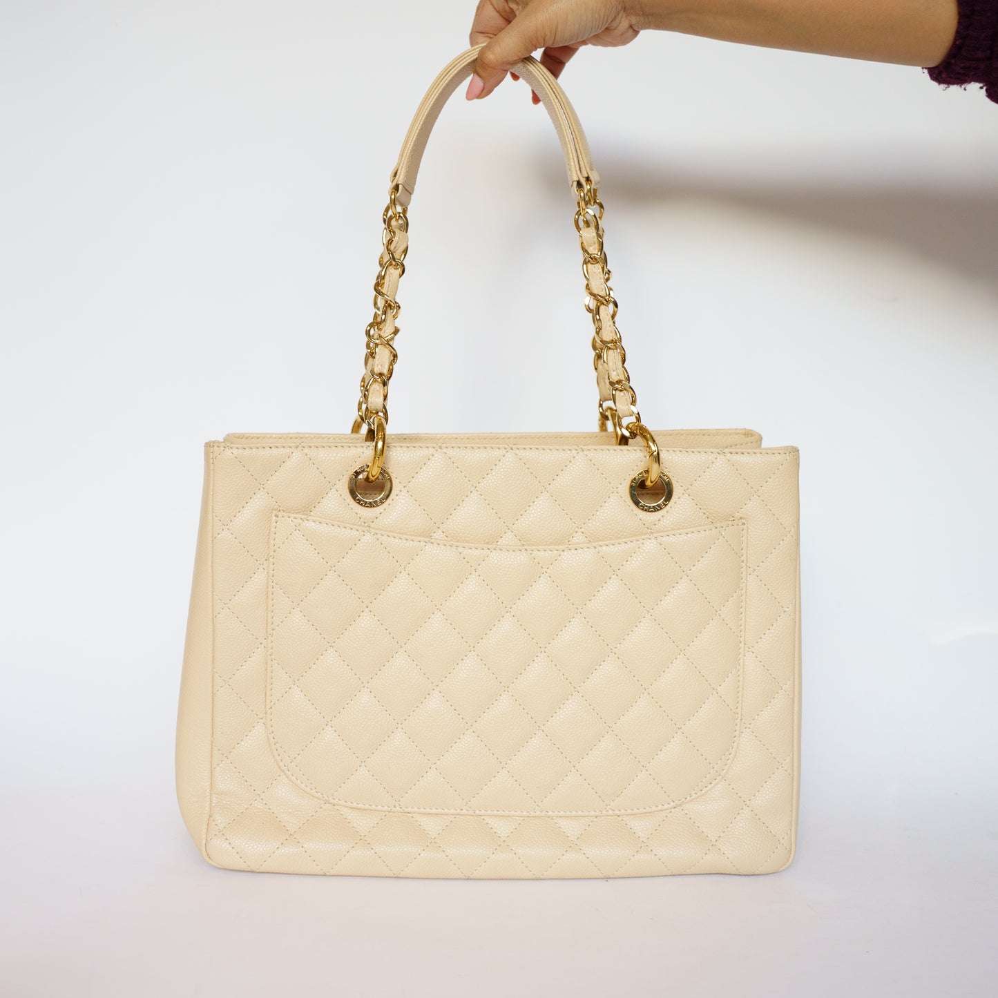 Chanel GST Grand Shopping Tote in Light Beige with Caviar Leather in Gold Hardware 111225B02