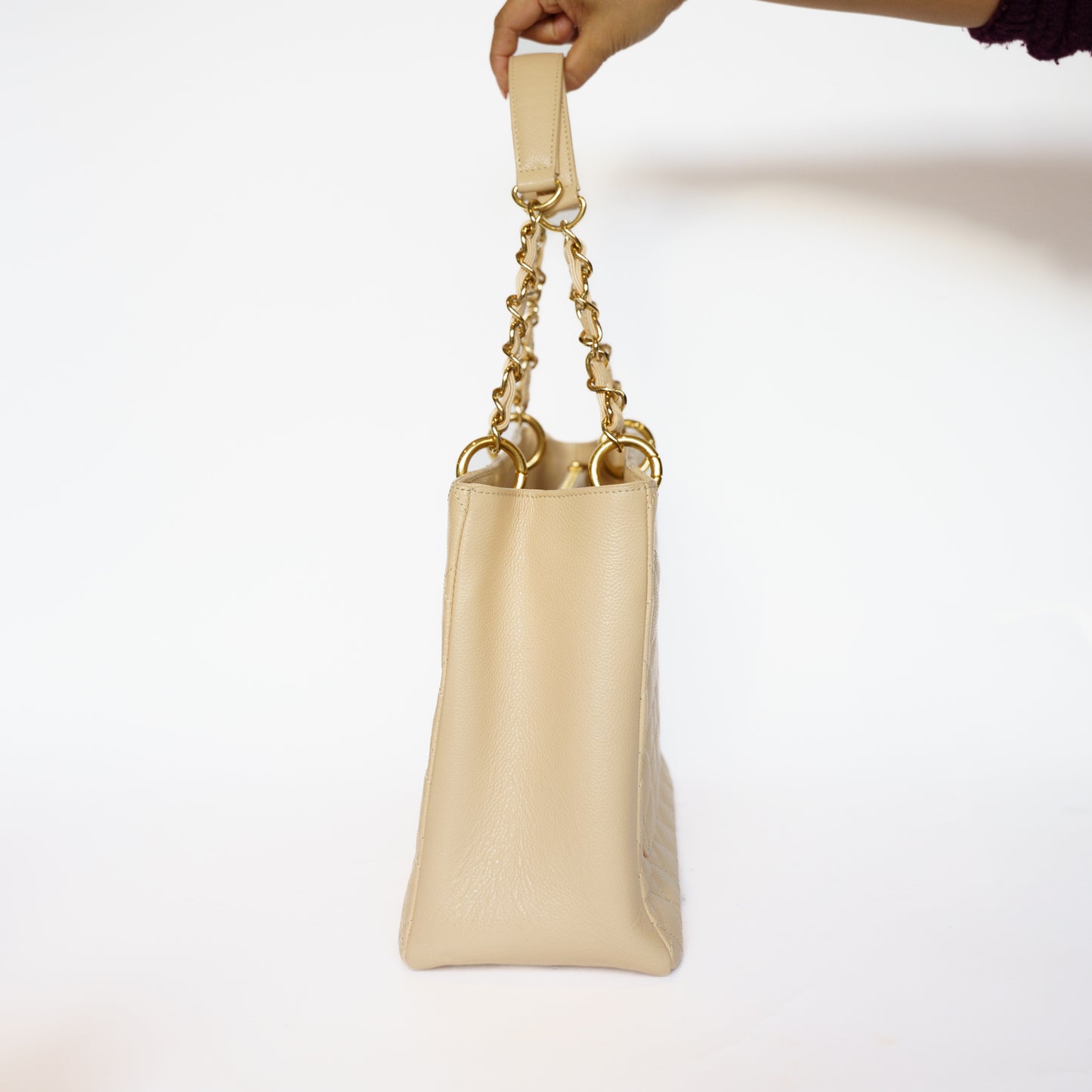 Chanel GST Grand Shopping Tote in Light Beige with Caviar Leather in Gold Hardware 111225B02