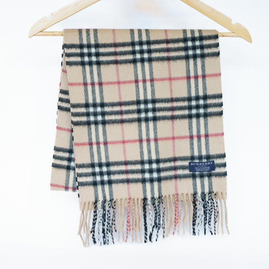 Burberry Cashmere Light Beige Check Scarf 111225B89