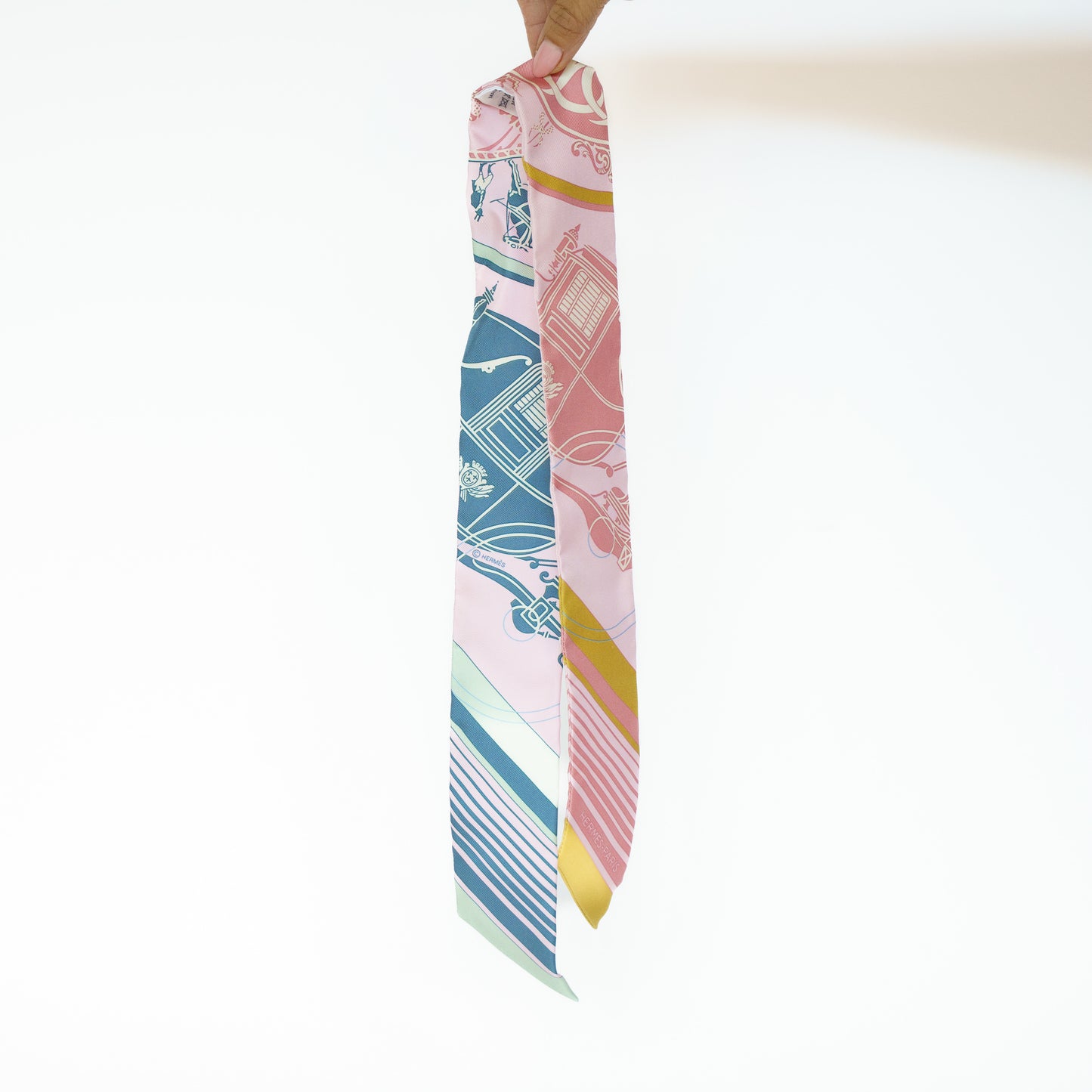 Hermes Twilly Ex-Libris Marble Silk Twilly Scarf 111225B31