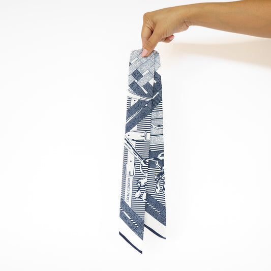 Hermes Twilly Jouets Chemise Marine Silk Twilly Scarf in Navy 111225B45