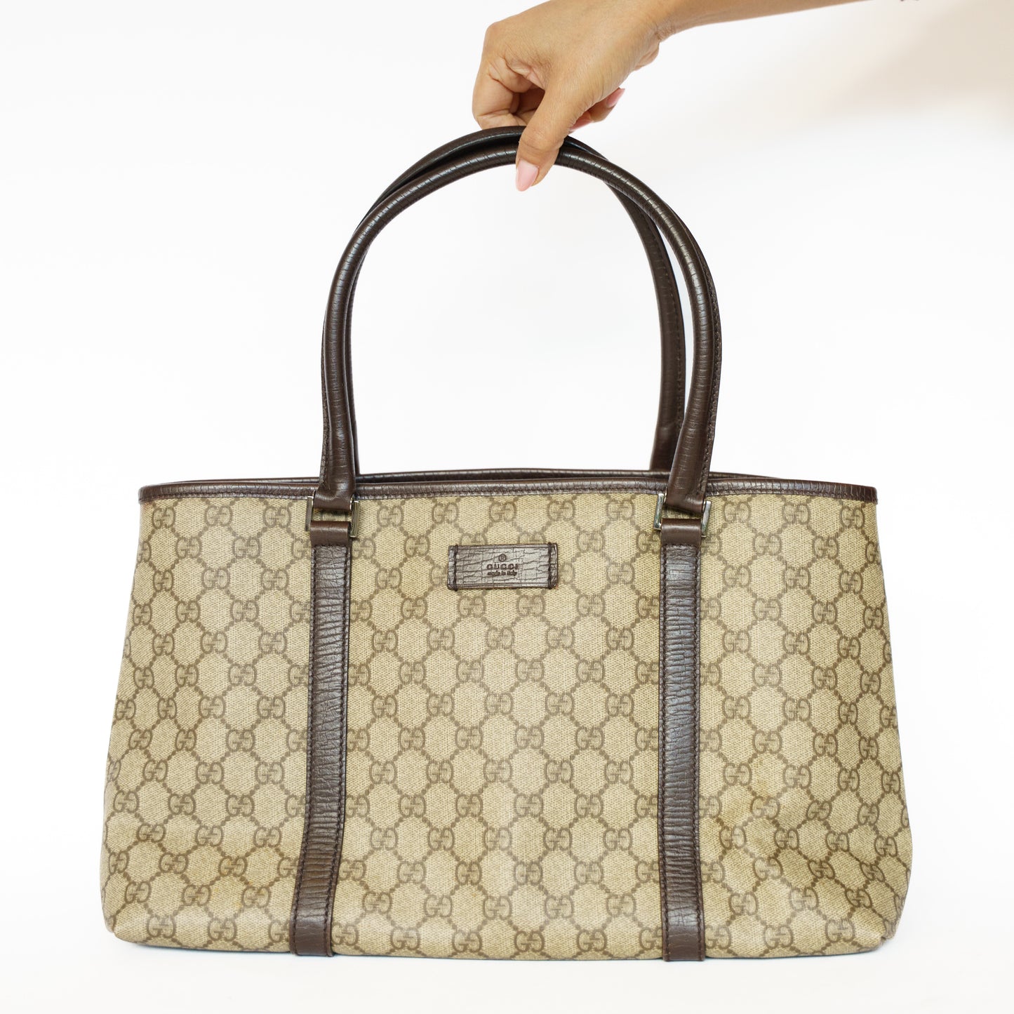 Gucci GG Supreme Tote Canvas & Leather Bag 111225B38