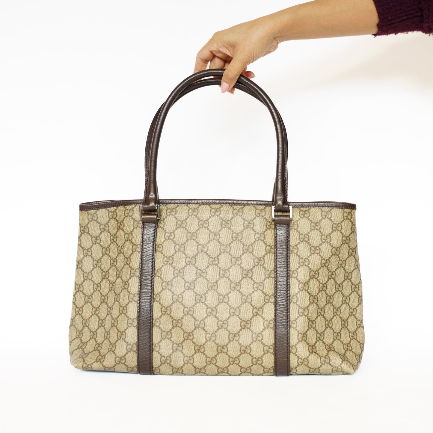 Gucci GG Supreme Tote Canvas & Leather Bag 111225B38