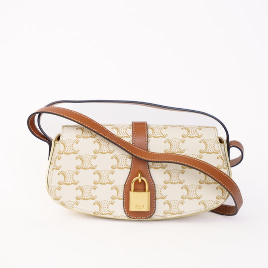 Celine Tabou Clutch on Strap in Triomphe Canvas Calfskin Leather 160326J08