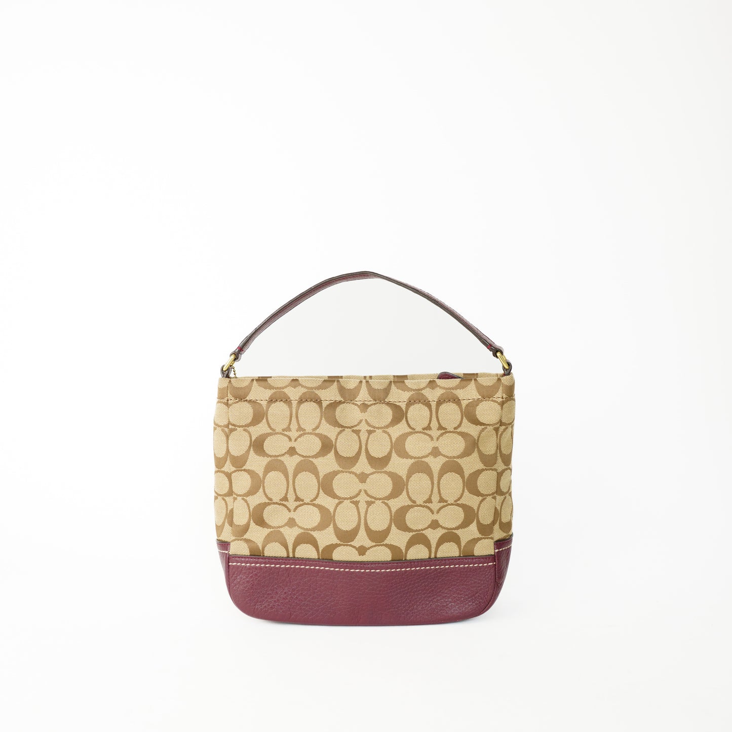 Coach Signature Canvas Shoulder Bag with Purple Leather Trim 160626S15