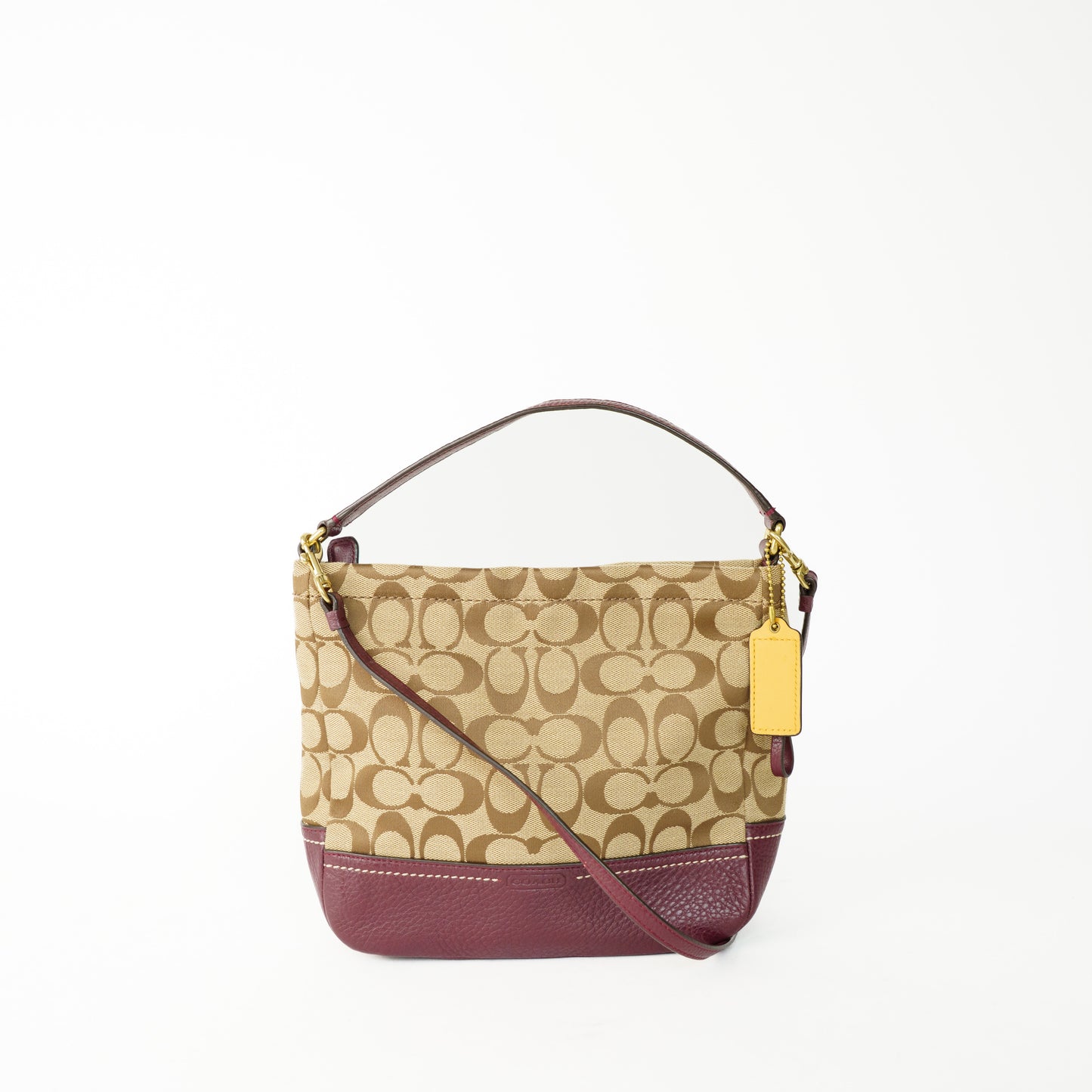 Coach Signature Canvas Shoulder Bag with Purple Leather Trim 160626S15