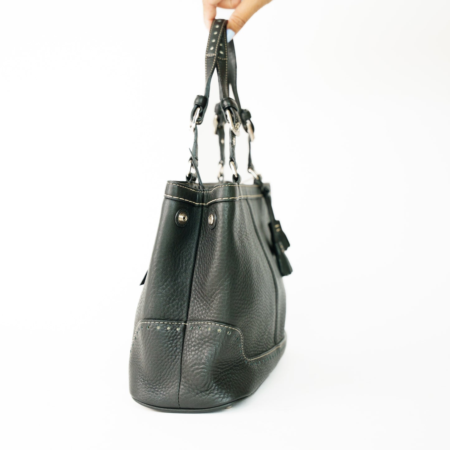 Coach Hampton Pebbled Soft Black Satchel Bag 160626U01