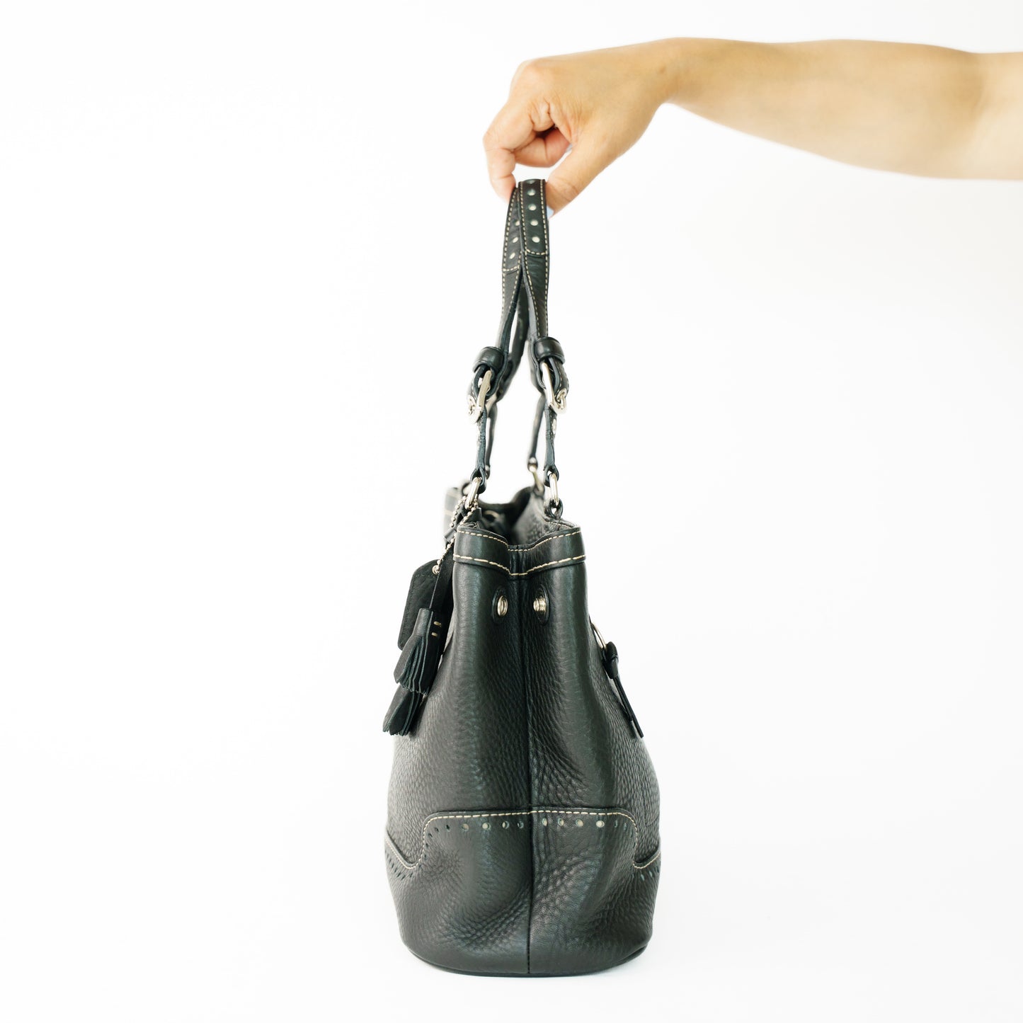 Coach Hampton Pebbled Soft Black Satchel Bag 160626U01