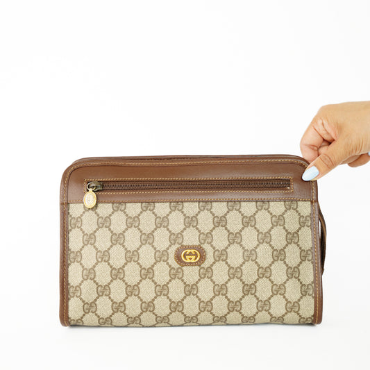 Gucci Vintage Canvas & Leather Clutch Bag 160626U08