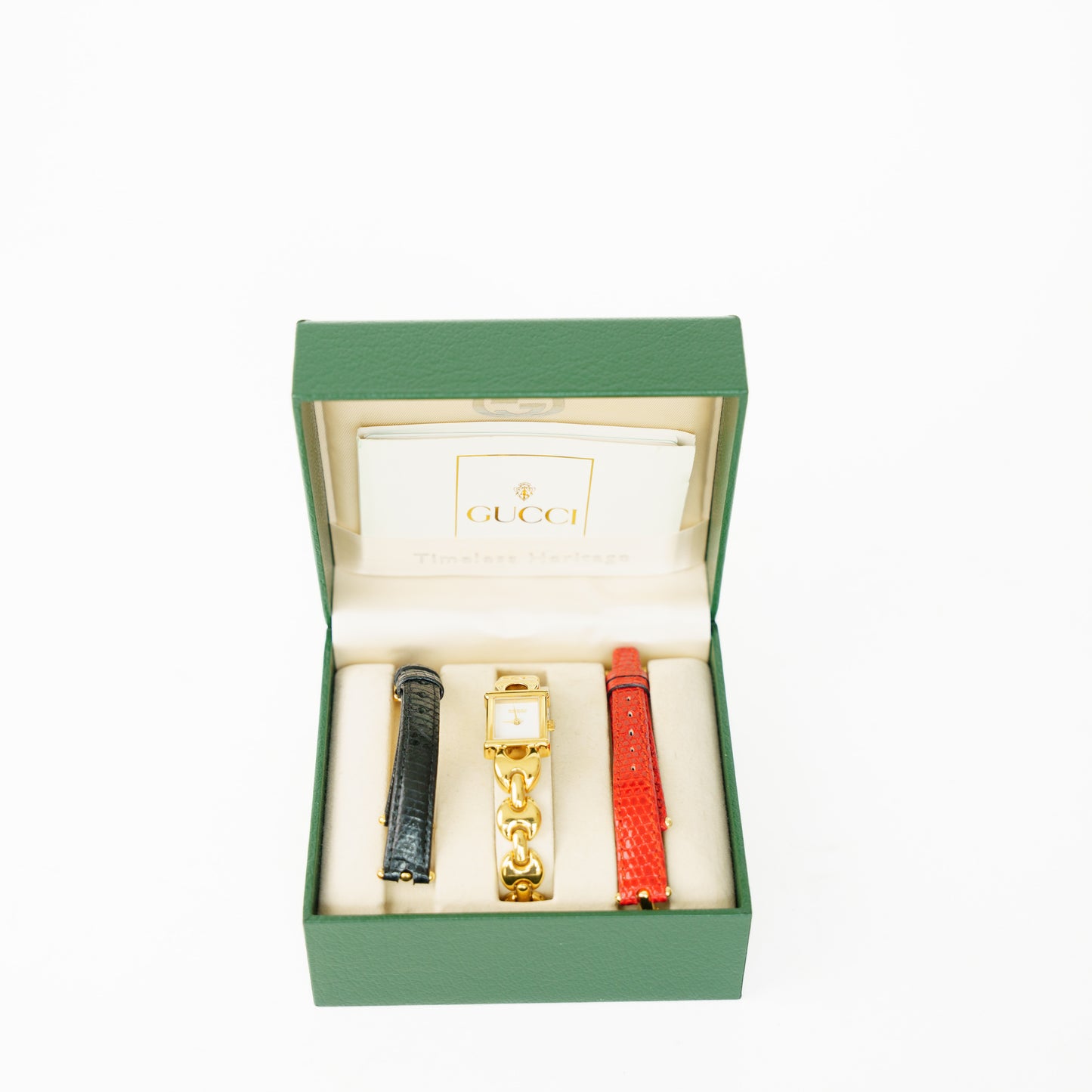 Gucci 1800L Watch Gold Plated Horsebit Bracelet Leather Straps Quartz 160626U09