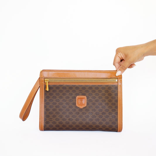 Celine Brown Macadam Toiletry Pouch Clutch 160726A10