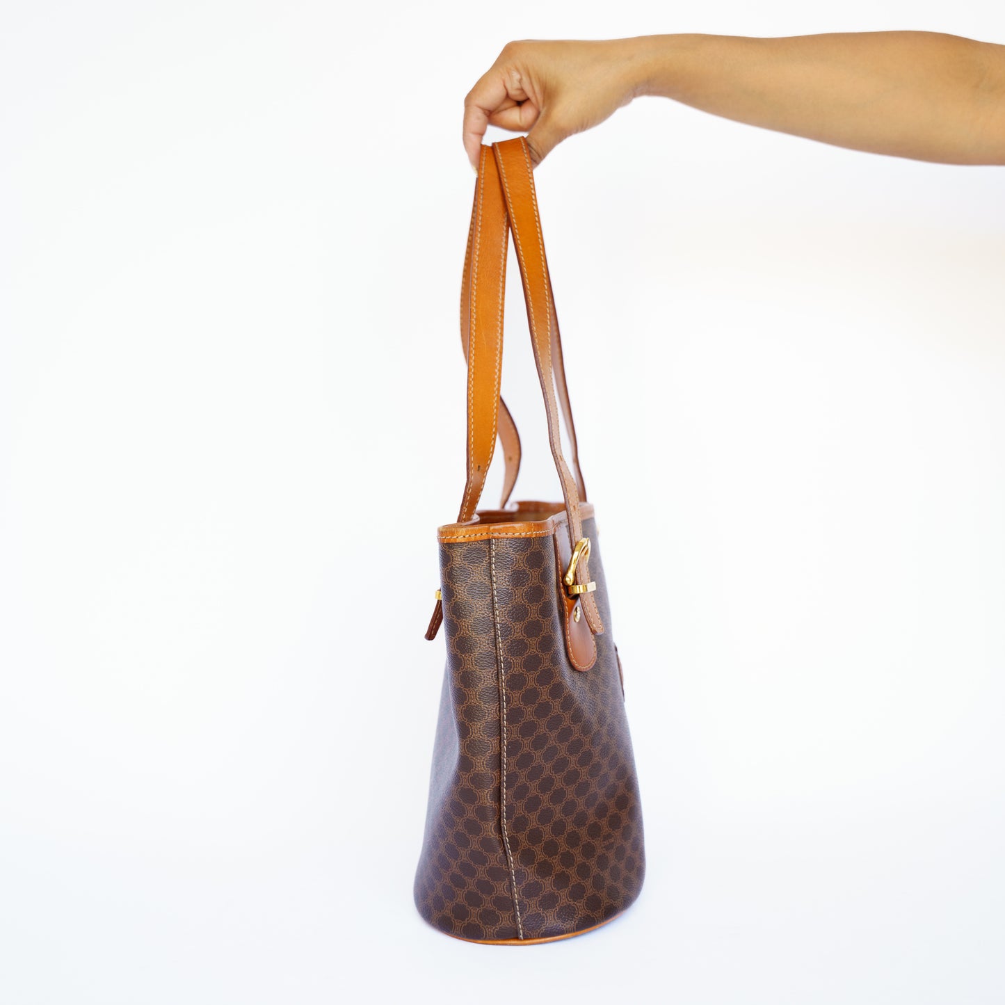 Celine Vintage Bucket Bag in Brown Macadam 160726S02