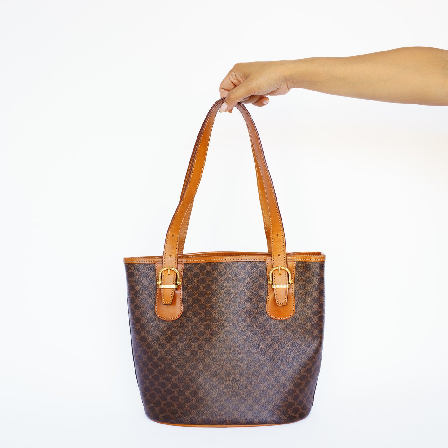 Celine Vintage Bucket Bag in Brown Macadam 160726S02