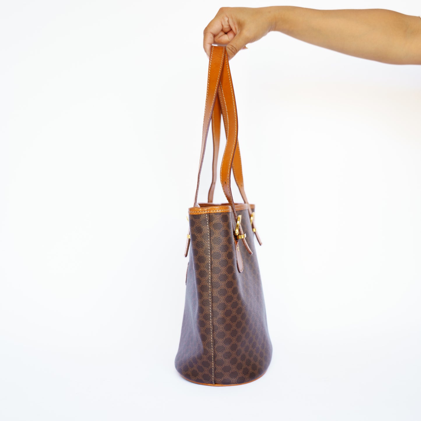 Celine Vintage Bucket Bag in Brown Macadam 160726S02