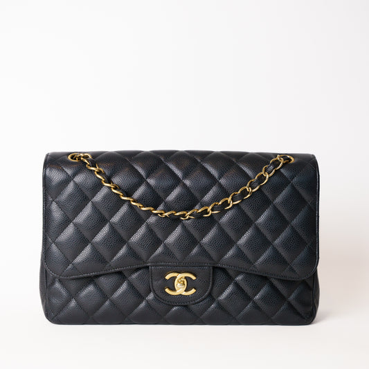 Chanel Classic Jumbo Flap in Black Caviar Leather in Gold Hardware 181225B04