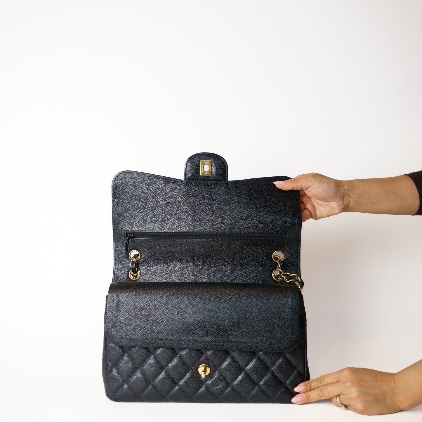 Chanel Classic Jumbo Flap in Black Caviar Leather in Gold Hardware 181225B04