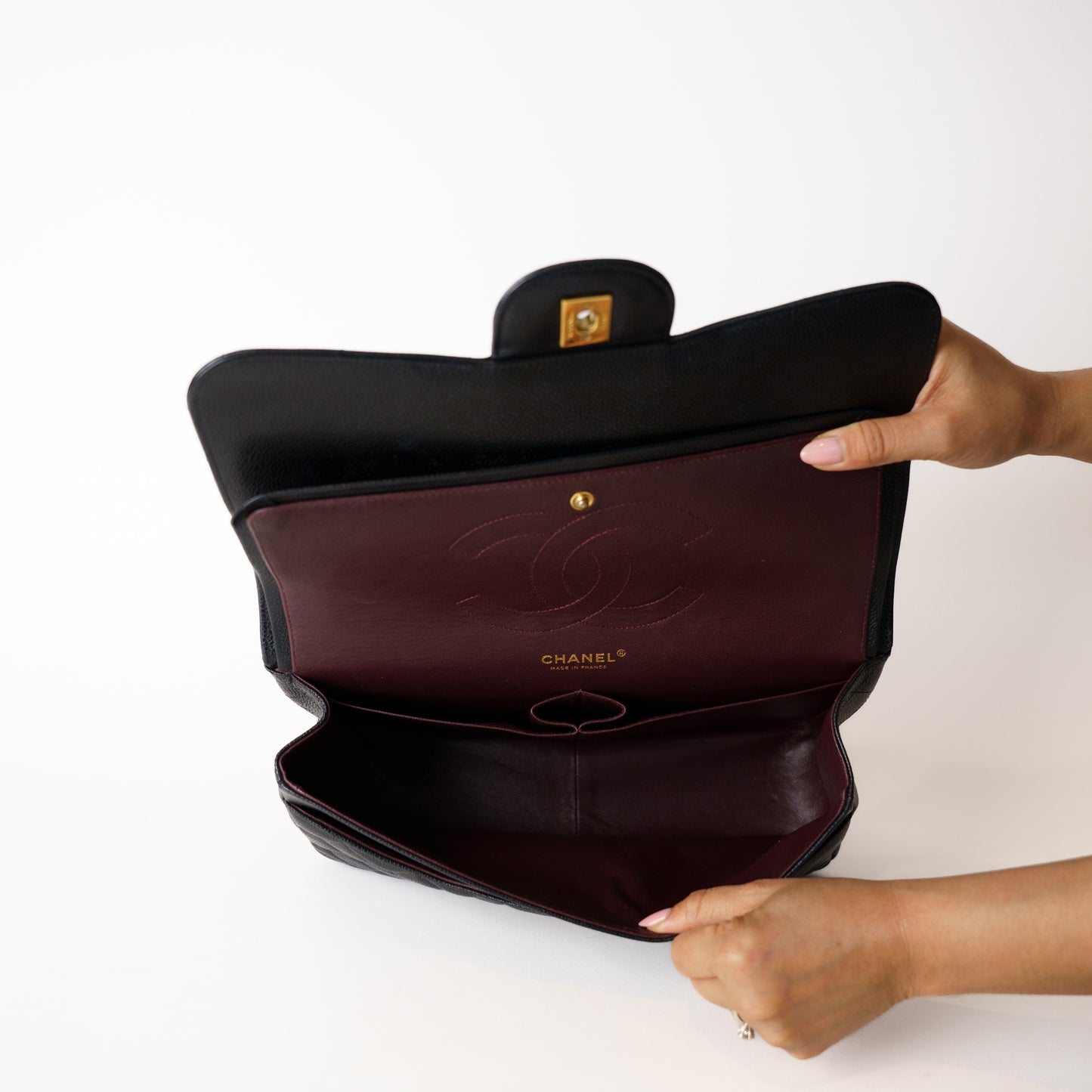 Chanel Classic Jumbo Flap in Black Caviar Leather in Gold Hardware 181225B04