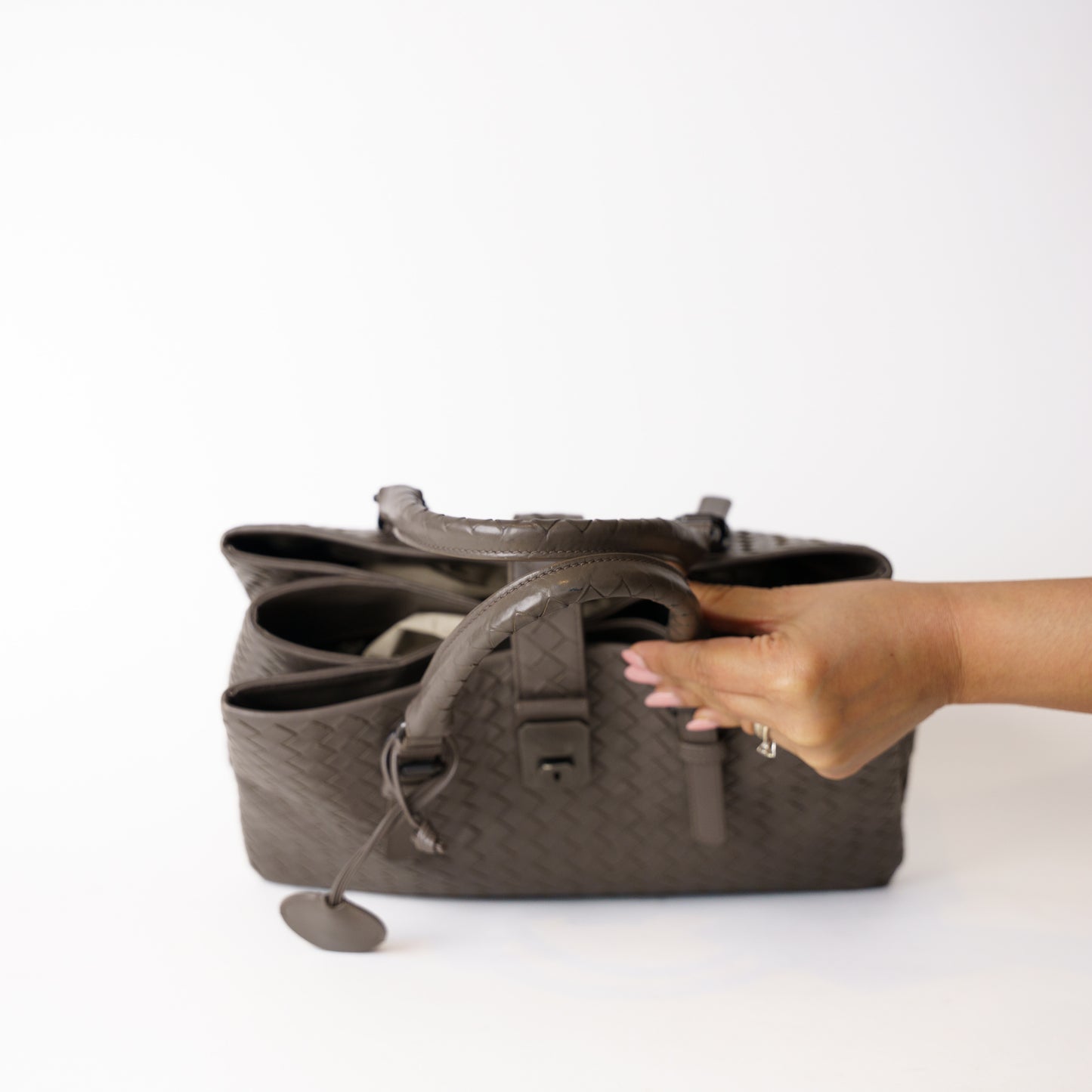 Bottega Veneta Roma Samll Intrecciato Calfskin in Taupe 181225B06