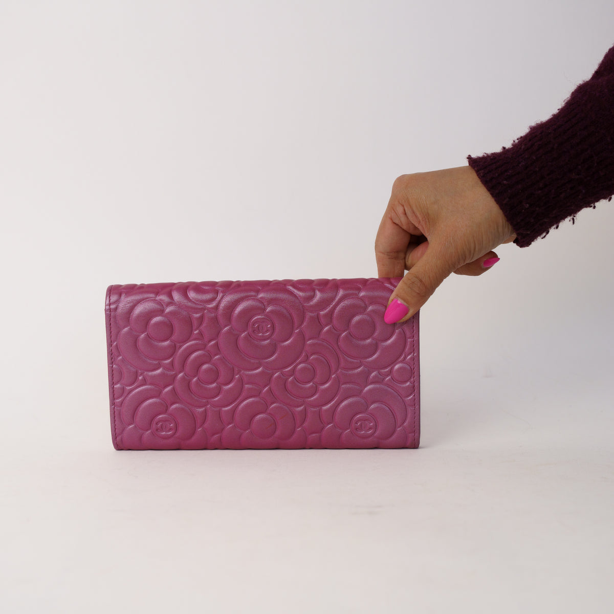 Chanel Camellia Embossed Long Flap Wallet 190226E07